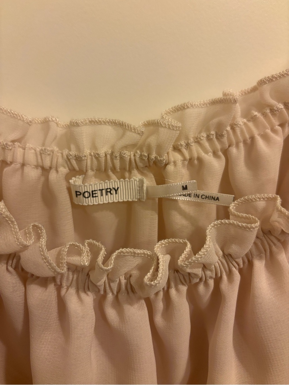 Women’s Poetry sheer Blush Pink Ruffle Off-Shoulder Top Sz M